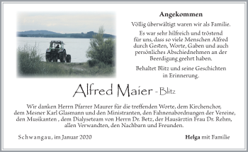 Traueranzeige von Alfred Maier-Blitz von Allgäuer Zeitung, Füssen