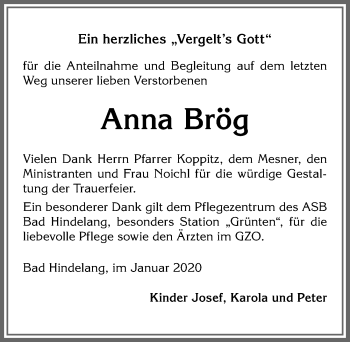 Traueranzeige von Anna Brög von Allgäuer Anzeigeblatt