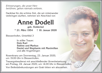 Traueranzeige von Anne Dodell von Allgäuer Zeitung