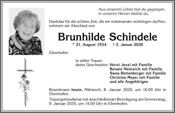 Traueranzeige von Brunhilde Schindele von Allgäuer Zeitung, Marktoberdorf