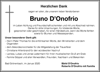 Traueranzeige von Bruno D'Onofrio von Memminger Zeitung
