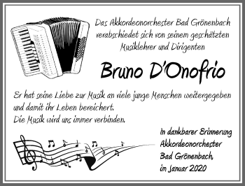 Traueranzeige von Bruno D’Onofrio von Memminger Zeitung