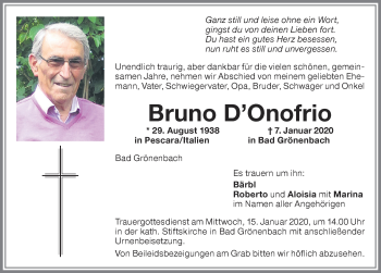Traueranzeige von Bruno D’Onofrio von Memminger Zeitung