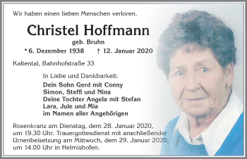 Traueranzeige von Christel Hoffmann von Allgäuer Zeitung, Kaufbeuren/Buchloe