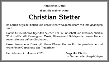 Traueranzeige von Christian Stetter von Memminger Zeitung