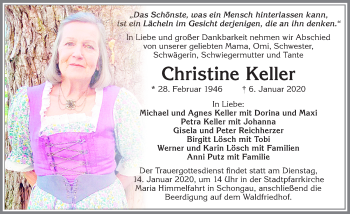 Traueranzeige von Christine Keller von Allgäuer Zeitung, Füssen