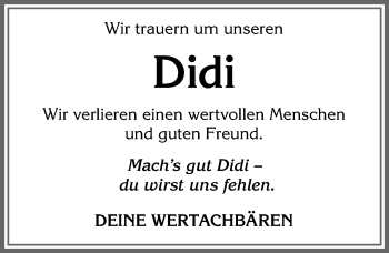 Traueranzeige von Didi  von Allgäuer Zeitung, Kaufbeuren/Buchloe
