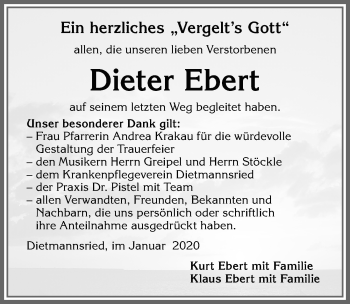Traueranzeige von Dieter Ebert von Allgäuer Zeitung,Kempten