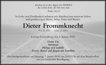 Traueranzeige von Dieter Frommknecht von Der Westallgäuer