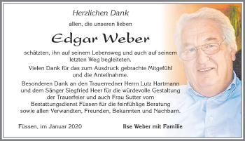 Traueranzeige von Edgar Weber von Allgäuer Zeitung, Füssen