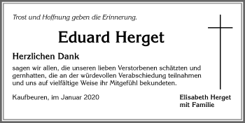 Traueranzeige von Eduard Herget von Allgäuer Zeitung, Kaufbeuren/Buchloe