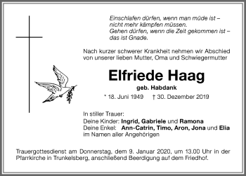 Traueranzeige von Elfriede Haag von Memminger Zeitung