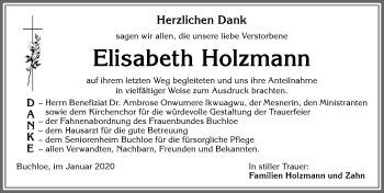 Traueranzeige von Elisabeth Holzmann von Allgäuer Zeitung, Kaufbeuren/Buchloe