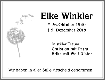 Traueranzeige von Elke Winkler von Allgäuer Zeitung,Kempten