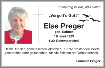 Traueranzeige von Else Preger von Memminger Zeitung