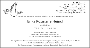 Traueranzeige von Erika Rosmarie Heindl von Allgäuer Zeitung, Füssen