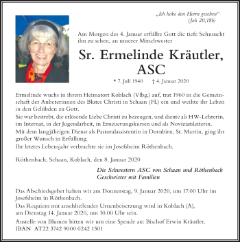 Traueranzeige von Ermelinde Kräutler von Der Westallgäuer