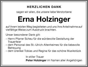 Traueranzeige von Erna Holzinger von Memminger Zeitung