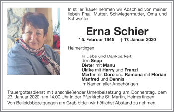 Traueranzeige von Erna Schier von Allgäuer Zeitung