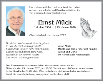 Traueranzeige von Ernst Mück von Allgäuer Anzeigeblatt
