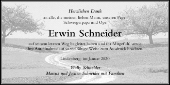 Traueranzeige von Erwin Schneider von Der Westallgäuer