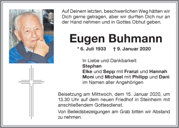 Traueranzeige von Eugen Buhmann von Memminger Zeitung