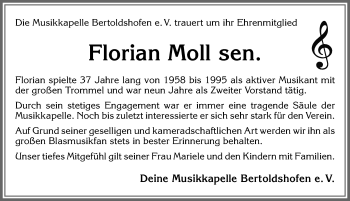 Traueranzeige von Florian Moll von Allgäuer Zeitung, Marktoberdorf