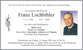 Traueranzeige von Franz Lochbihler von Allgäuer Zeitung, Füssen
