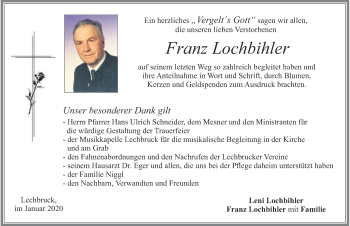 Traueranzeige von Franz Lochbihler von Allgäuer Zeitung, Füssen