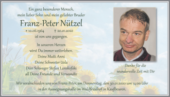 Traueranzeige von Franz-Peter Nützel von Allgäuer Zeitung, Kaufbeuren/Buchloe