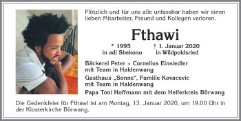 Traueranzeige von Fthawi  von Allgäuer Zeitung,Kempten