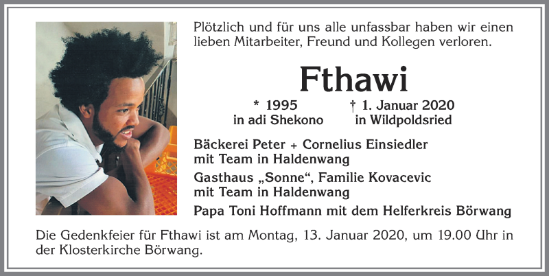  Traueranzeige für Fthawi  vom 09.01.2020 aus Allgäuer Zeitung,Kempten