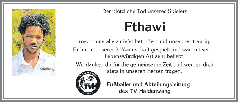  Traueranzeige für Fthawi  vom 04.01.2020 aus Allgäuer Zeitung,Kempten