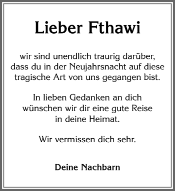 Traueranzeige von Fthawi  von Allgäuer Zeitung,Kempten