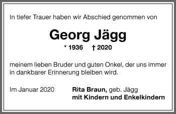 Traueranzeige von Georg Jägg von Memminger Zeitung