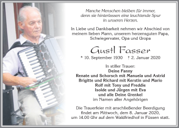 Traueranzeige von Gustl Fasser von Allgäuer Zeitung, Füssen