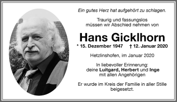 Traueranzeige von Hans Gicklhorn von Memminger Zeitung