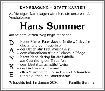 Traueranzeige von Hans Sommer von Allgäuer Zeitung,Kempten