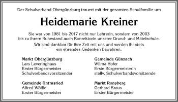 Traueranzeige von Heidi Kreiner von Allgäuer Zeitung, Marktoberdorf