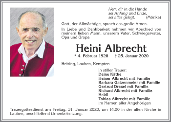 Traueranzeige von Heini Albrecht von Allgäuer Zeitung,Kempten