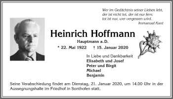 Traueranzeige von Heinrich Hoffmann von Allgäuer Anzeigeblatt