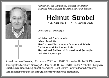 Traueranzeige von Helmut Strobel von Allgäuer Zeitung, Kaufbeuren/Buchloe