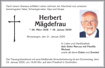 Traueranzeige von Herbert Mägdefrau von Allgäuer Anzeigeblatt