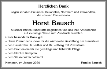 Traueranzeige von Horst Bausch von Allgäuer Zeitung,Kempten