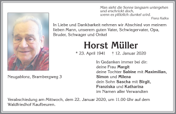 Traueranzeige von Horst Müller von Allgäuer Zeitung, Kaufbeuren/Buchloe