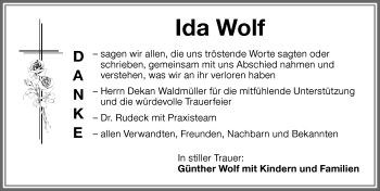 Traueranzeige von Ida Wolf von Memminger Zeitung