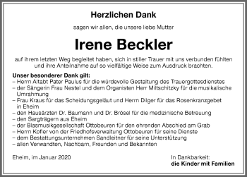 Traueranzeige von Irene Beckler von Memminger Zeitung