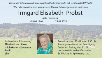 Traueranzeige von Irmgard Elisabeth Probst von Allgäuer Zeitung