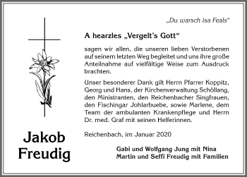 Traueranzeige von Jakob Freudig von Allgäuer Anzeigeblatt