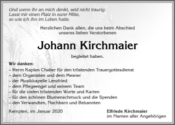 Traueranzeige von Johann Kirchmaier von Allgäuer Zeitung,Kempten